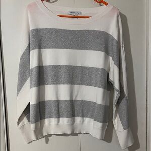 Liz Claiborne,  fits like a L,  Gray and White Striped Sweater